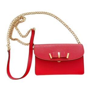 Michael Kors Red Leather Crossbody Bag with Gold Chain & Bow Detail